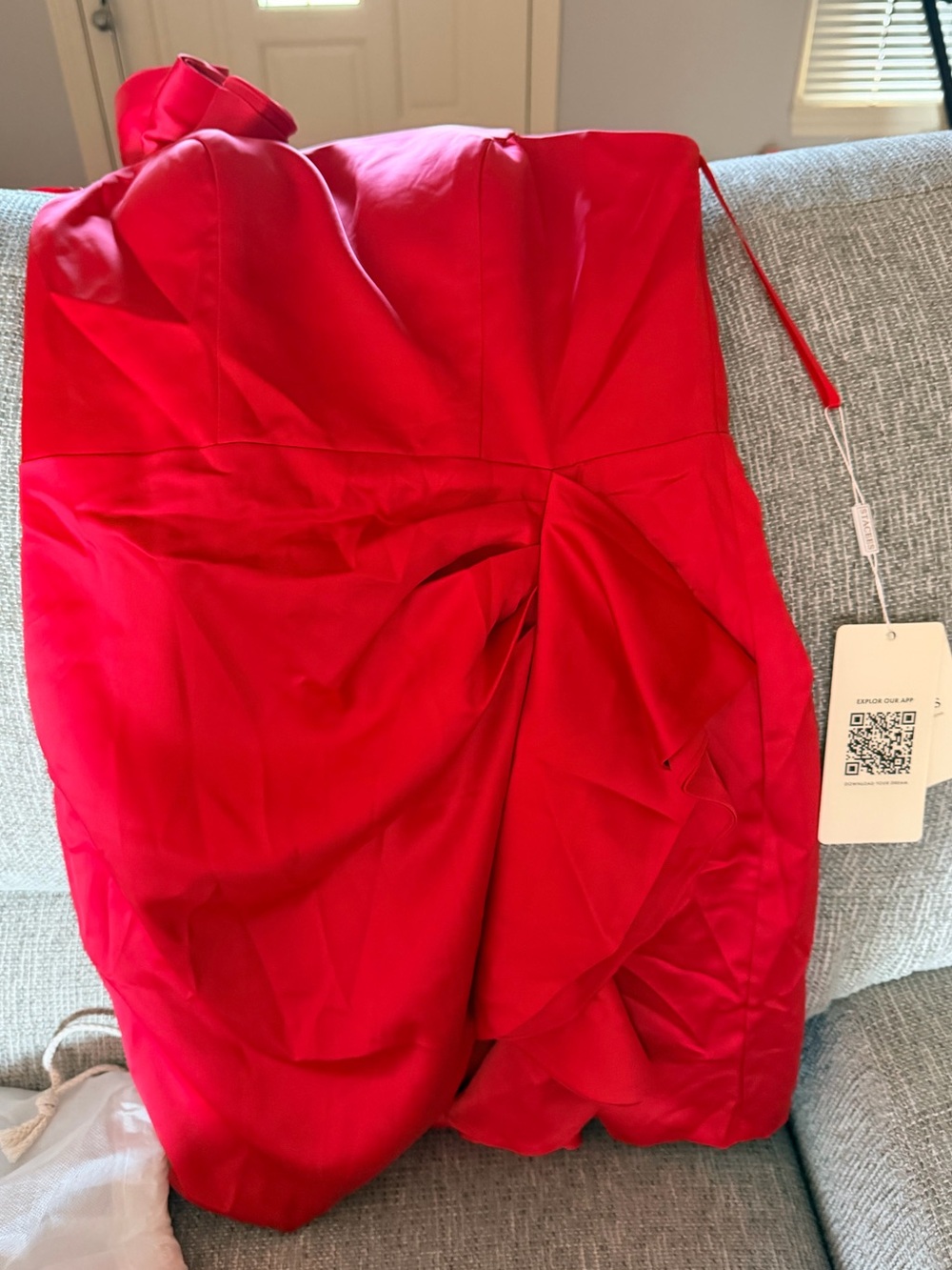 Red One-Shoulder Ruffle Mini Dress NEW - Picture 2 of 2